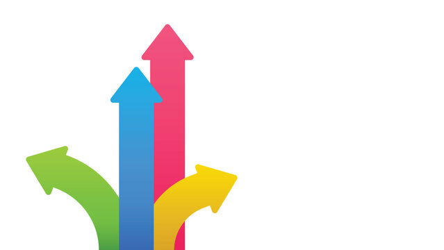 3 multicolor arrows pointing up going to the different direction represent profit, progress and Success in a Different Way