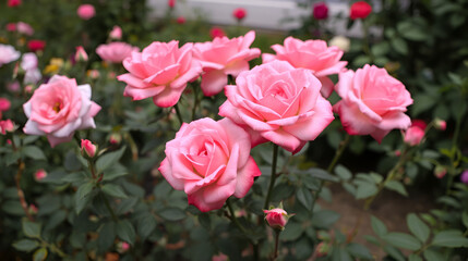 Beautiful pink roses in the flower garden