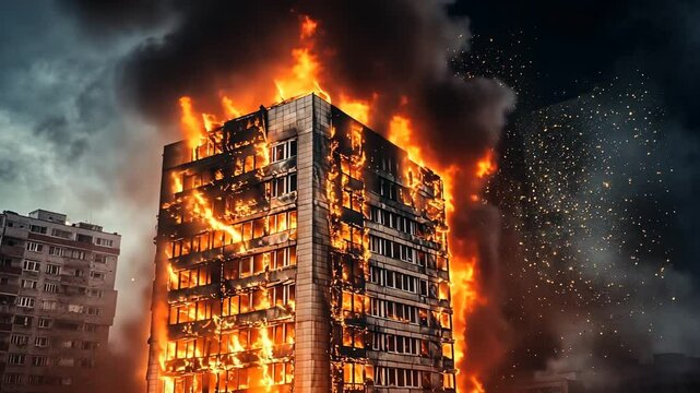 Inferno Engulfs Urban High-Rise: A Visual Representation of Destruction and Disaster