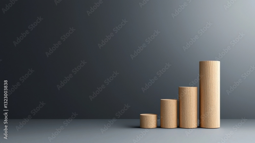 Poster wooden cylinders displaying growth against simple background for business and presentation concepts