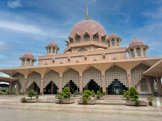Pink Putra mosque in Putrajaya, Malaysia. Islamic architecture in Kuala Lumpur.