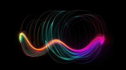 Naklejka premium Dynamic circular pulse wave expanding outward in bright electric colors on black