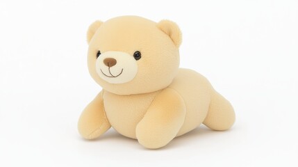 Fototapeta premium Beige plush bear toy studio shot, white background, adorable, child's play