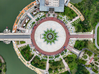 Aerial top-down view of Putra Square in Putrajaya, Kuala Lumpur, Malaysia.