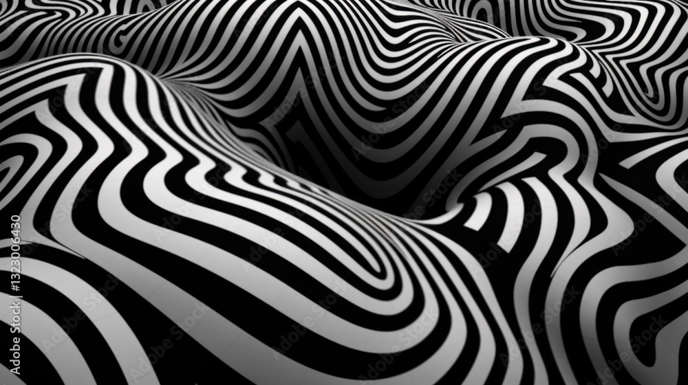 Poster endless maze-like structure of freeform wavy lines creating a sense of movement in black and white