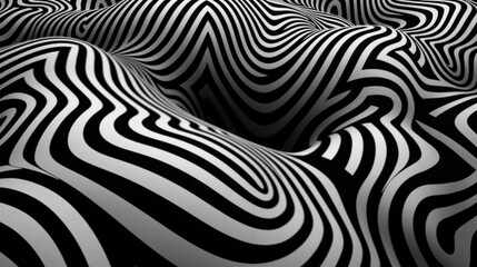 Endless maze-like structure of freeform wavy lines creating a sense of movement in black and white