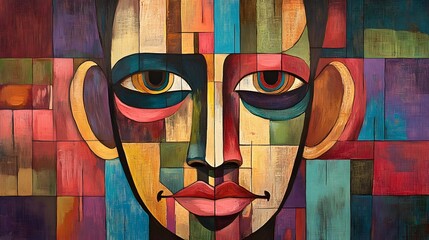 Captivating Cubist Celestial Portrait with Striking Thai Art Inspired Elements