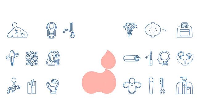 Proctitis symptoms, diagnostic and treatment vector icons. Line editable medical icons.