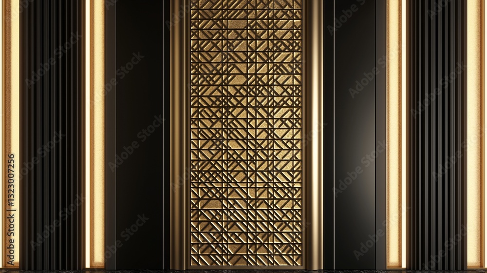 Aufkleber a luxurious modern background featuring a central textured panel with a fine gold lattice pattern, f
