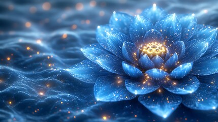 Glowing Blue Lotus Flower Sparkling Water Digital Art Abstract Nature Fantasy Floral