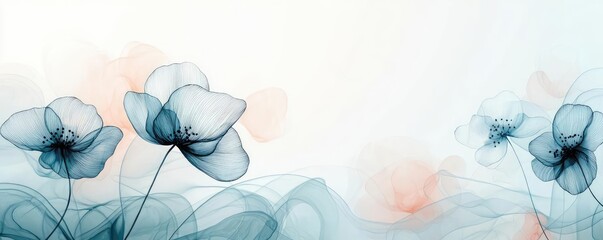 Ink illustration abstract background concept. Delicate watercolor flowers in soft hues, creating a serene and elegant atmosphere.