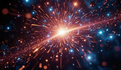 Fototapeta premium Vibrant abstract background with dynamic swoosh design infused with glittering particles and ethereal stardust creating a mesmerizing and colorful visual experience.