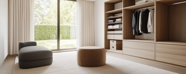Fototapeta premium Modern minimalist interior design featuring stylish furniture and natural light in a serene living space