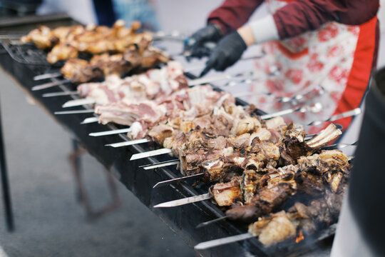 kebabs in closeup, selective focus