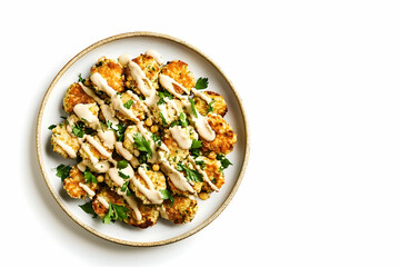 plate of golden-brown chickpea falafel, with a creamy tahini sauce