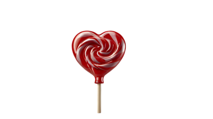 Red heart shaped lollipop isolated on transparent background Generative Ai.