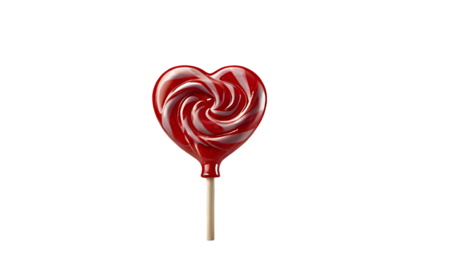 Red heart shaped lollipop isolated on transparent background Generative Ai.