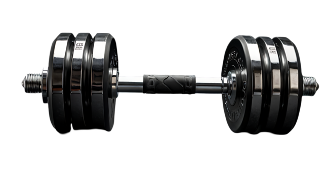 Metal dumbbell isolated on transparent background. Generative Ai.