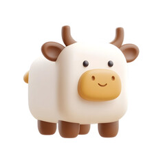 Adorable Cartoon Cow Figurine with White and Brown Details