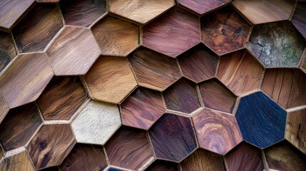 Abstract Hexagon Wooden Wall  Brown  Blue  White  Modern  Geometric Texture Background