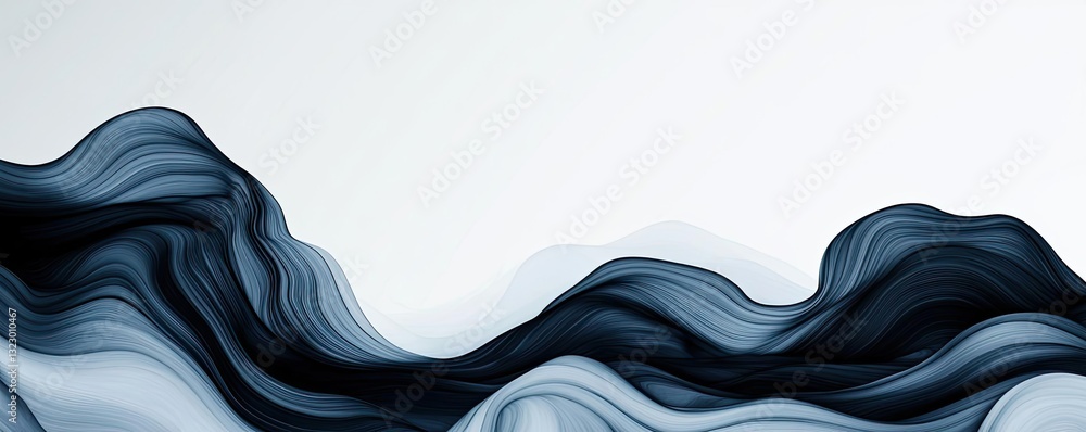 Poster ink illustration abstract background concept. abstract waves in blue and grey tones create a calming