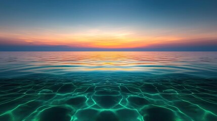 Seascape abstract background concept. A serene seascape showcasing calm waters and a vibrant sunset horizon.