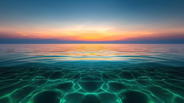 Seascape abstract background concept. A serene seascape showcasing calm waters and a vibrant sunset horizon.