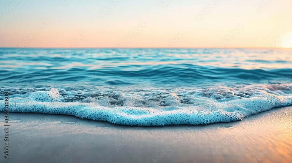 Poster seascape abstract background concept. a serene ocean view with gentle waves softly lapping the sandy