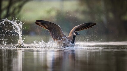 Canada Goose Landing on Lake