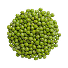Fresh mung beans arranged in circular pile on white background