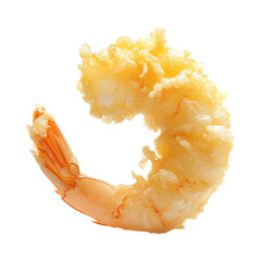 Crispy tempura shrimp on white background, showcasing its golden texture