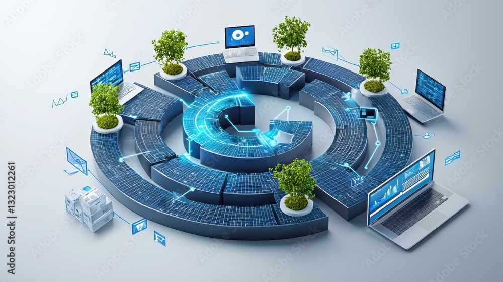 Poster process analytics infographic concept. futuristic data analytics lifecycle infographic showcasing cu