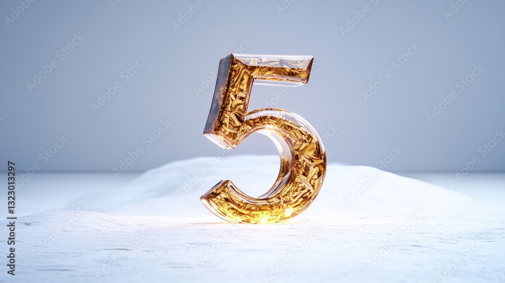 Poster golden number 5 3d render luxury abstract elegant high resolution image