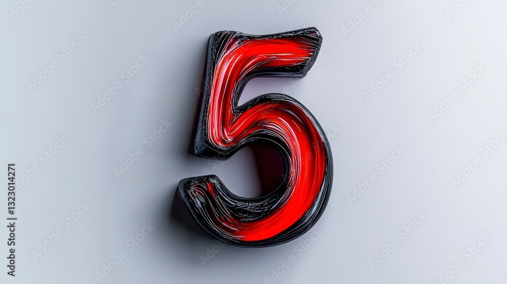 Poster bold red black 3d number five abstract digit graphic design element