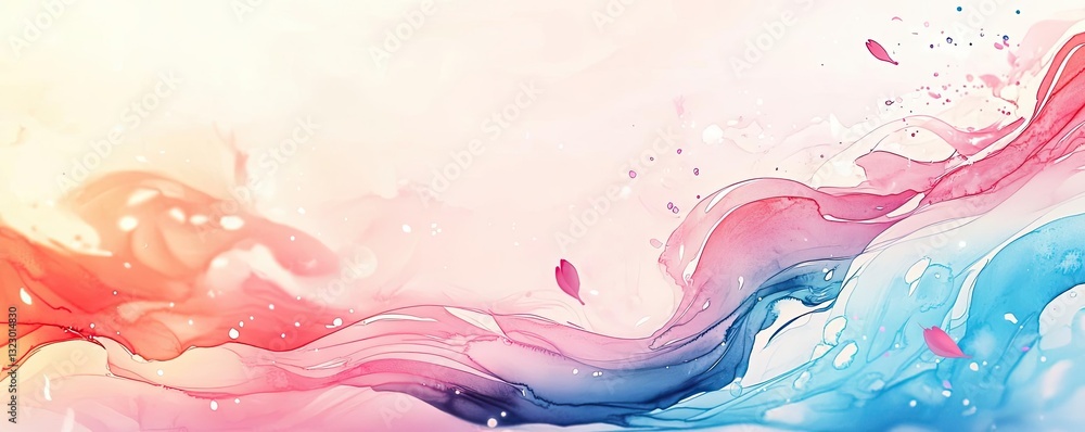 Poster ink illustration abstract background concept. colorful abstract waves with splashes, ideal for backg