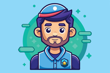A colorful cartoon character featuring a smiling man in a blue hat and shirt with a star emblem, Subscriber Customizable Cartoon Illustration