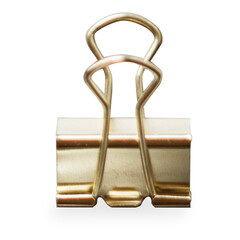 Shiny Gold Binder Clip Isolated on White Background.Metallic foldback binder clip isolated on white background.