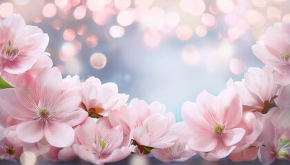 pale pink flowers border at bokeh background floral border