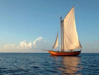 Classic sailboat gliding gracefully on the serene ocean under blue skies
