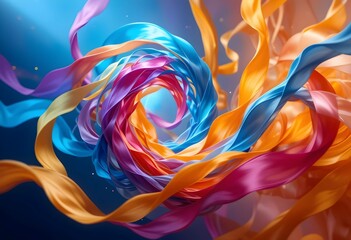 Obraz premium Vibrant swirling ribbons in motion. abstract colorful fabric art design. Ideal for creative backgrounds, artistic projects and dynamic visuals