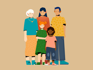 Cartoon big mixed race family