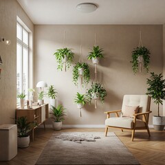 modern room with wooden floor and plant