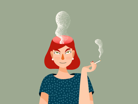 Female with cigarette and smoke in brain