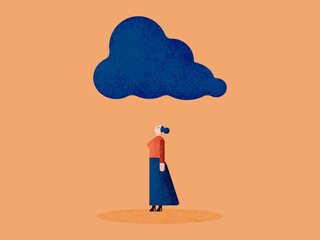 Cartoon woman under blue cloud
