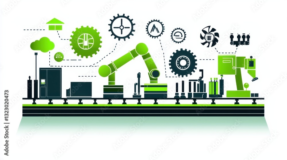 Poster utilization infographic concept. efficient industrial manufacturing process with advanced automation