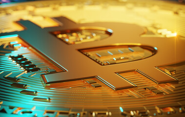 Golden Bitcoin close up