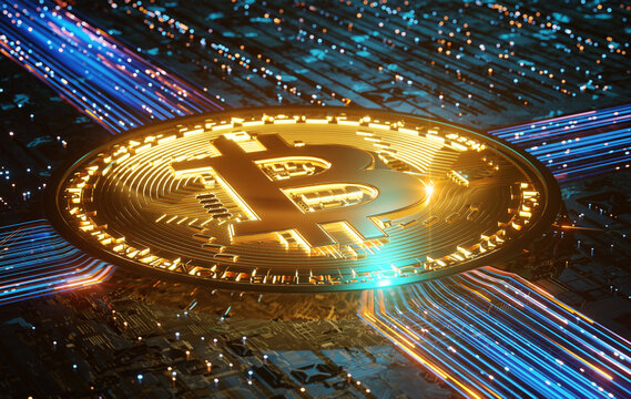Bitcoins  background technology close up