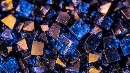 Sparkling Blue and Gold Cubes Abstract Background