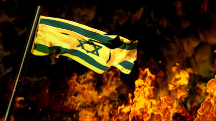 flag of Israel on burning fire background - hard times concept - abstract 3D rendering