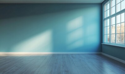 empty living room with blue tones wall